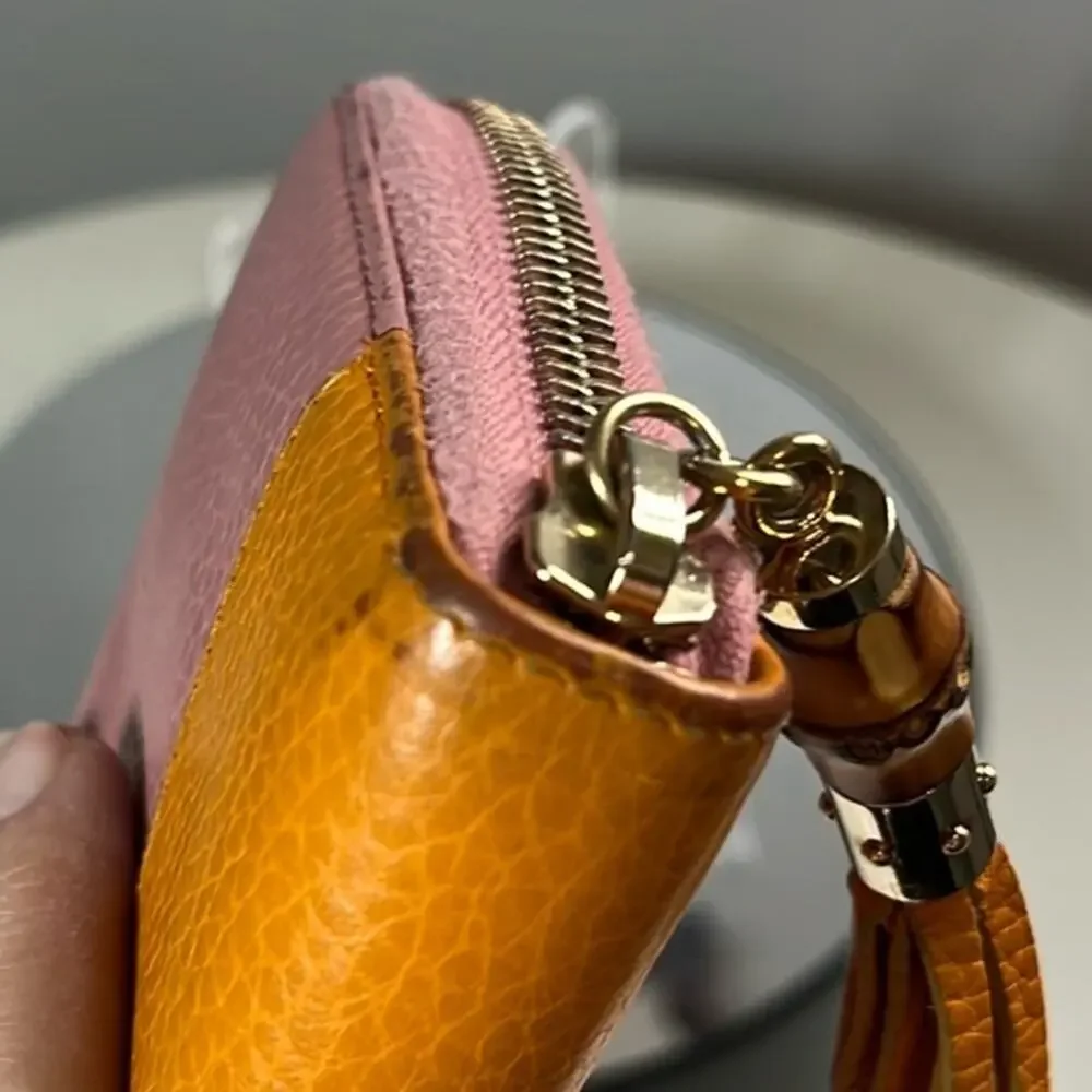 GUCCI Japan Exclusive Pink & Orange Leather Bamboo Zip Long Wallet $950 COA EUC - Picture 13 of 16